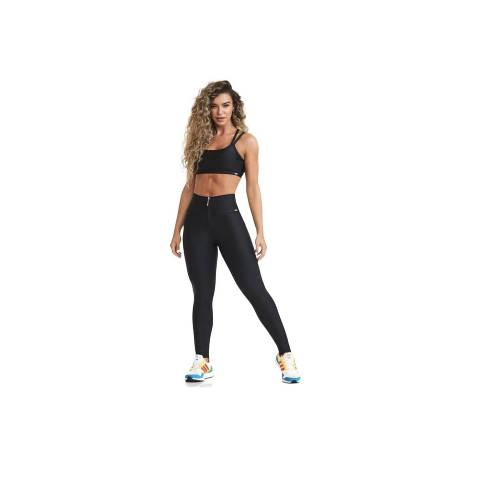 Classic Black Leggings with Front Zipper Compression s Large